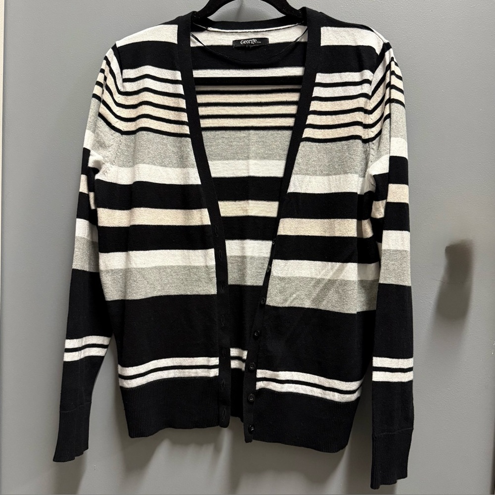 George Striped Cardigan Sweater, Ladies Sz XL, Cotton